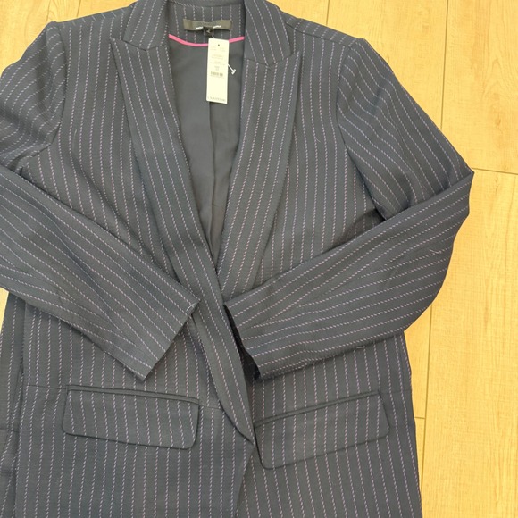 White House Black Market Suit Set 12 Blazer 10R Pants Navy Pink Pinstripe NWT - Picture 2 of 7